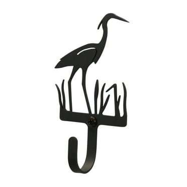 Metal Wall Hook with Heron Accent, Small, Black