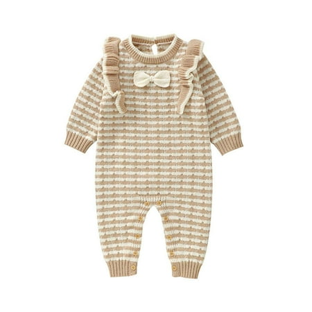 

PINGCHZERY Romper Girls Romper Girl Jumpsuit Toddler Baby Knit Cute Striped Jumpsuit Crawl Suit for Autumn And Winter Long Sleeve Warm Romper for Girls