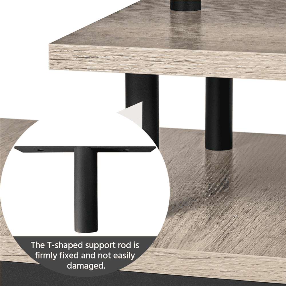 Fullfurnique Freestanding TV Table with Metal Supports and Storage Shelf, Gray