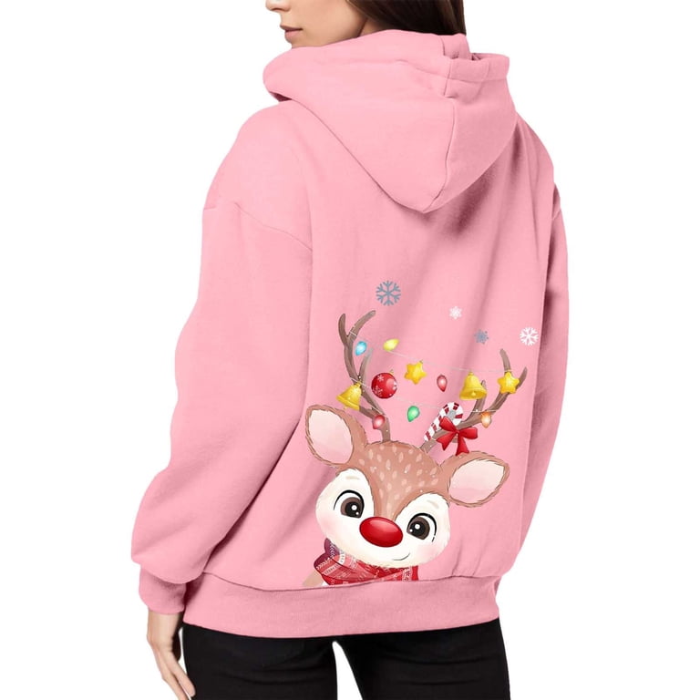 Bainana Christmas Zip Up Hoodies For Women Reindeer Print Hooded
