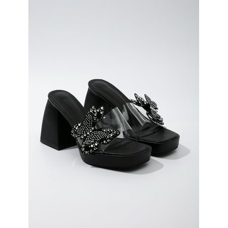 

HHH 2023 Fashionable New Heels Transparent High Heel Sandals Women s Butterfly Rhinestone Thick Bottom Chunky Heel Slippers