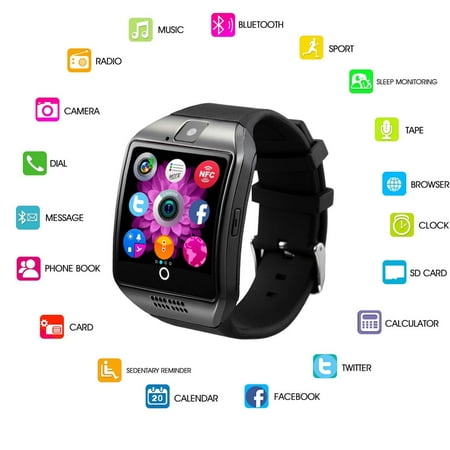 Bluetooth Smart Watch Phone Mobile Phone Unlocked Universal GSM Bluetooth 4.0 NFC Music Player Camera Calendar Stopwatch Sync for Android iPhone Google Huawei Smartphones Plus Backup