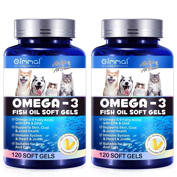 Oimmal Omega-3 Salmon Oil for Dogs & Cats - 240 Fish Oil Softgels with EPA DHA - Supports Joint, Heart, Immune Health & Skin Coat