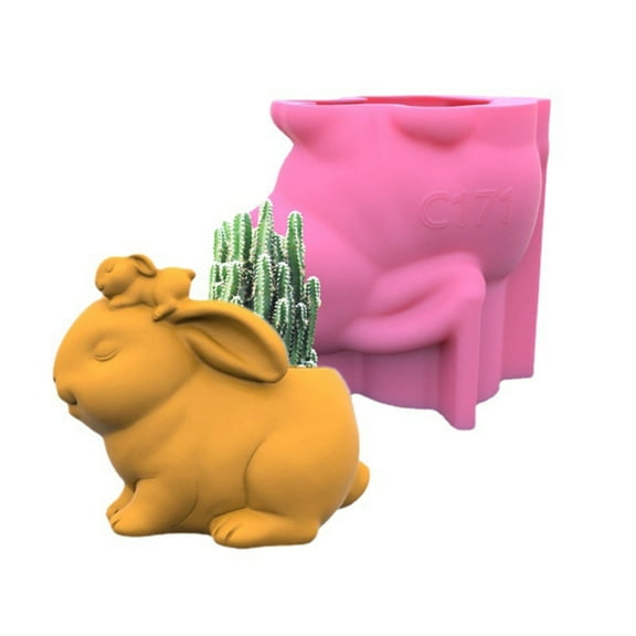 GENEMA Flower Pot Concrete Mold Rabbit Statue Silicone Mold Succulent Planter Mold