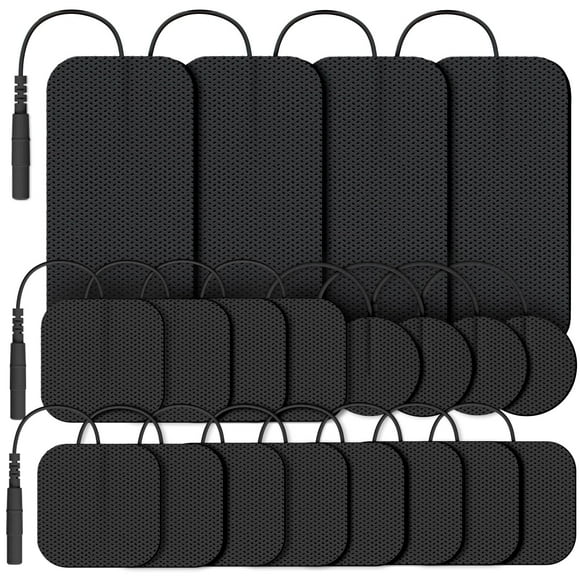 Juego de almohadillas de repuesto AUVON TENS, 20 paquetes de electrodos de varios tamaños para unidad TENS, reutilizables y sin látex, para aliviar el dolor (conector de 2 mm) (negro)