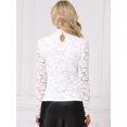 thumbnail image 4 of DARING DIVA Women's Basic Lace Long Sleeve Ruffle Neck Floral Blouse S White, 4 of 5