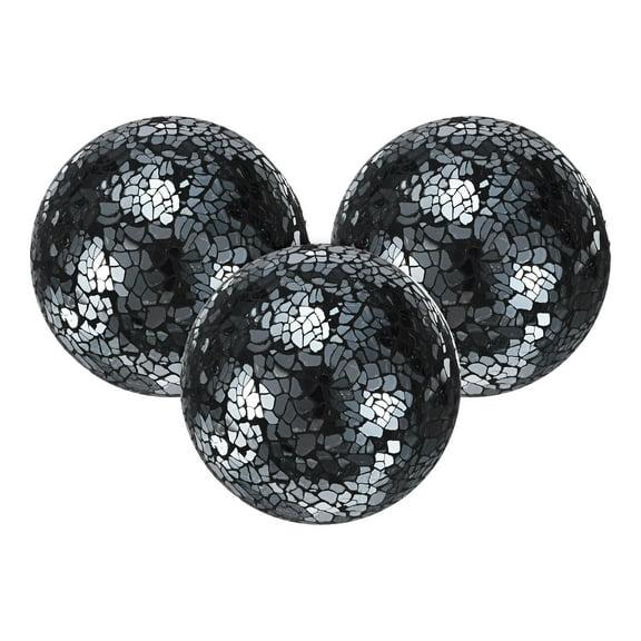 Uxcell 3-Pack Decorative Ball for Bowls, 2.4 Inch Mosaic Glass Balls Decorative Glass Orbs for Home Decor/Dining Tables [Bright Black]