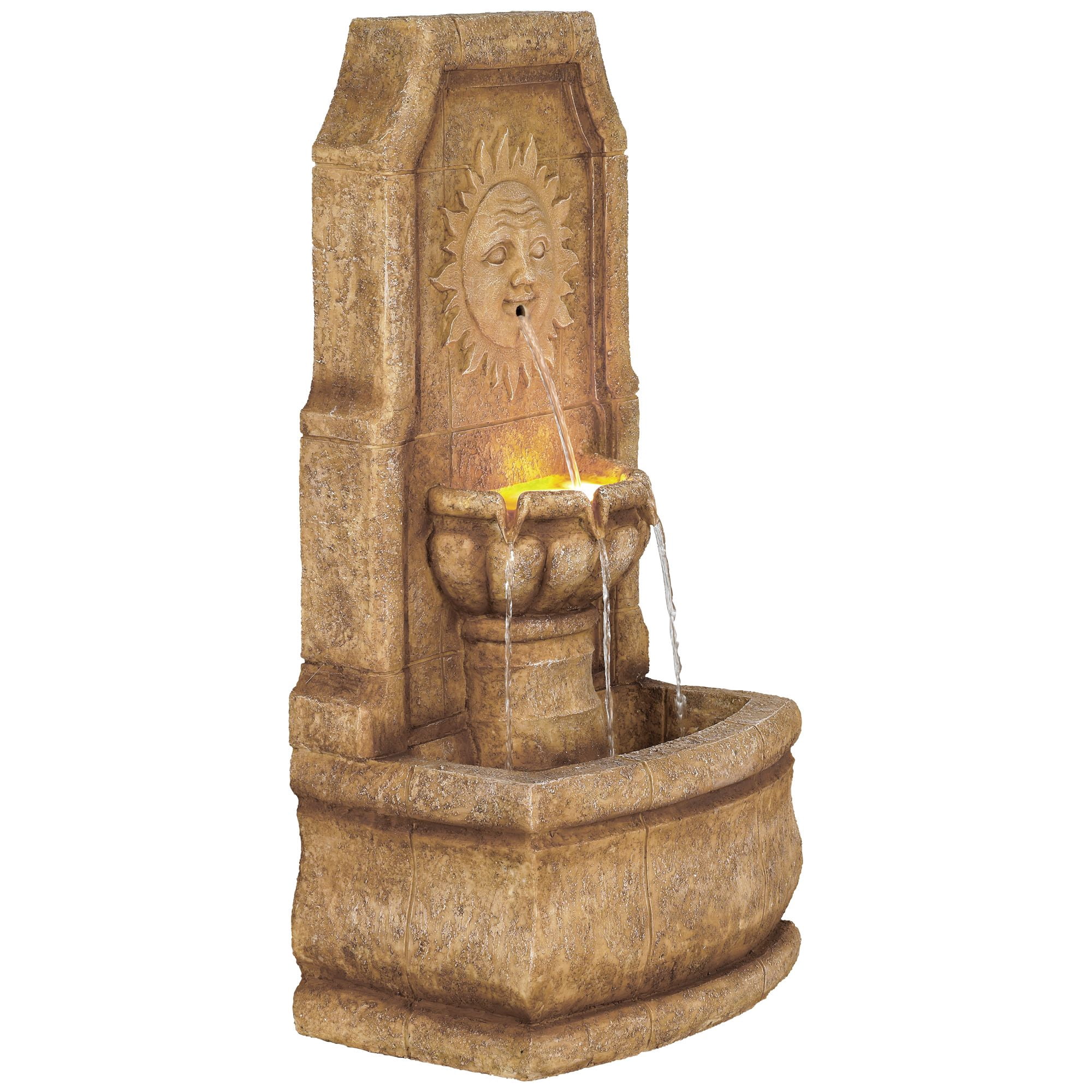 Sun Villa 37" High Large Italian Outdoor Decor Faux Stone Floor Fountain with Light LED Outside Garden Patio