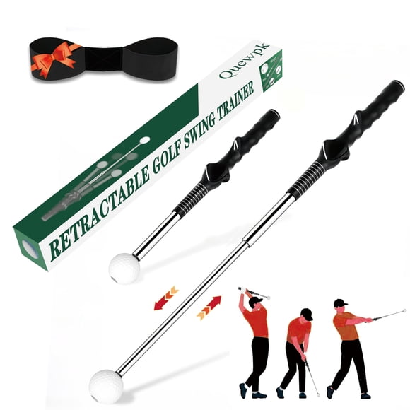 Entrenador de swing de golf Quewpk con agarre retráctil para diestros