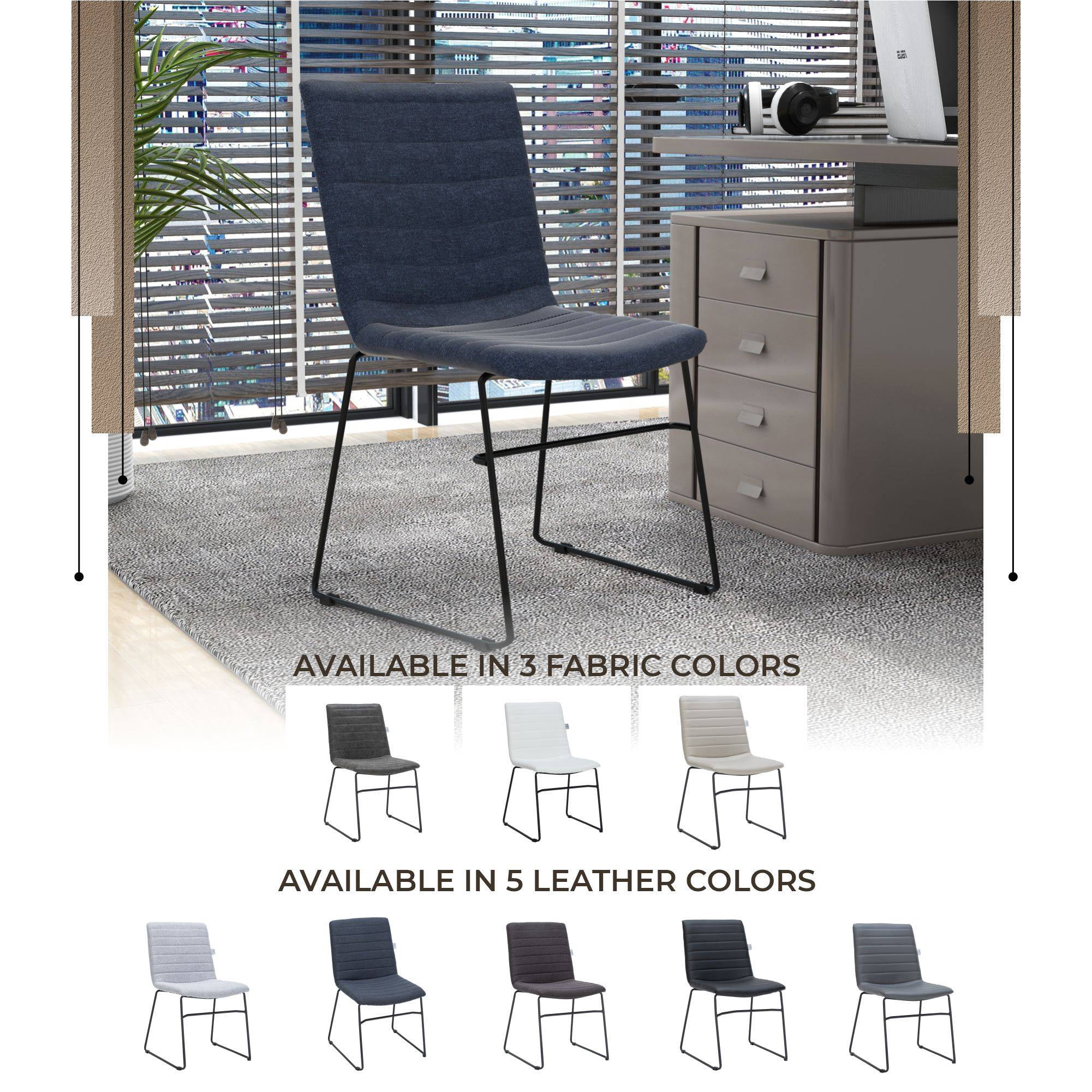 LeisureMod Ergonomic Office Chair Upholstered Guest Side Chair Padded Seat and Back Desk Chair with Powder-Coated Stainless Steel Base Zylar Collection in Dark Blue
