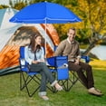 thumbnail image 2 of MAT EXPERT Folding Double Camp Chair w/Removable Umbrella, Portable Picnic Chair w/Mini Table, Chair Set w/Beverage Holder, Portable Loveseat Camp Chairs for Beach/Backyard/Poolside/Park, 2 of 18