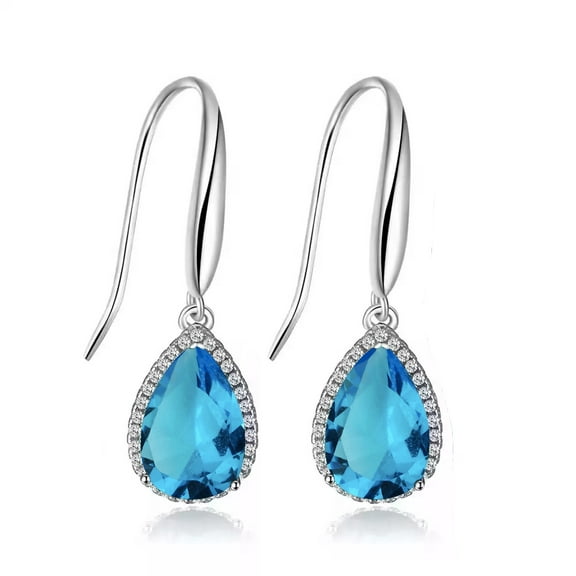 Paris Jewelry 14k White Gold 1/2 Ct Created Blue Topaz Teardrop Earrings Plated Jewelry for Women