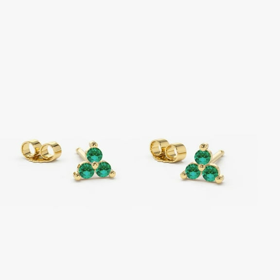 1 Ct Round Cut Lab-Created Green Emerald Tiny Trio Stud Earrings, 14k Yellow Gold Plated Women’s Wedding Jewelry, Perfect Gift for Her