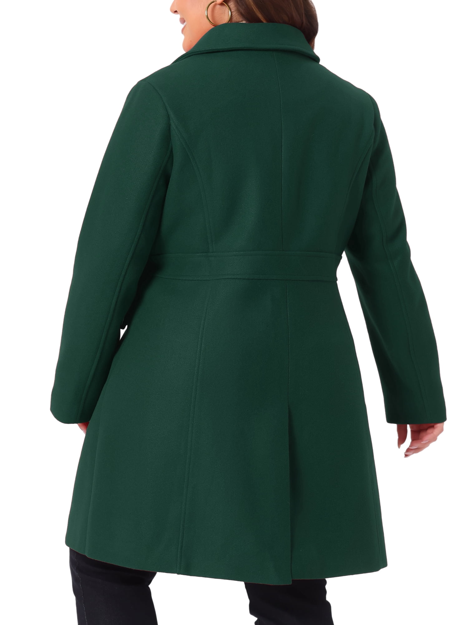DARING DIVA Women's Plus Size Peter Pan Collar Single Breasted Coat 2X Dark Green