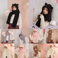 thumbnail image 2 of Unisex Hat Brown Women Winter Warm Plush Solid Color Bear Ear Design Scarf Hat Cap Earflap Set, 2 of 5