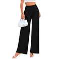 thumbnail image 5 of Women's Wide Leg Pants Palazzo Flowy Dressy Casual Elastic High Waist Loose Ladies Lounge Trousers with Pockets Black, 5 of 6