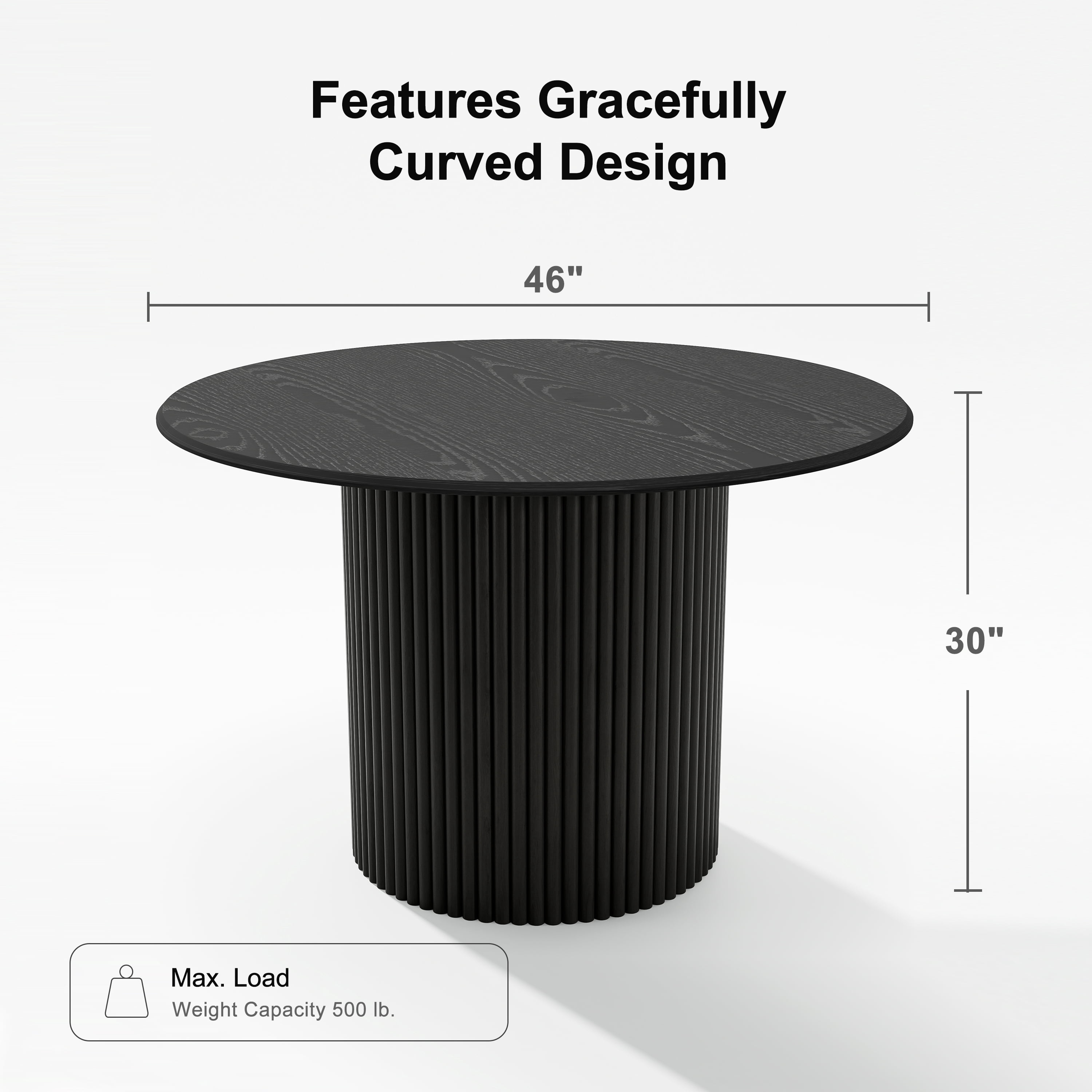 46 in. Soild Wood Black Dining Table Round Kitchen Table