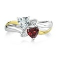 thumbnail image 2 of Gem Stone King 925 Silver and 10K Yellow Gold Sky Blue Aquamarine and Red Garnet and White Lab Grown Diamond Ring for Women (1.04 Cttw, March Birthstone, Heart Shape 5MM, Size 5), 2 of 5