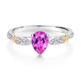 thumbnail image 2 of Gem Stone King 925 Silver and 10K Yellow Gold Pink Created Sapphire and White Lab Grown Diamond Engagement Ring for Women | 1.29 Cttw | Pear Shape 7X5MM | Gemstone September Birthstone | Size 5, 2 of 3