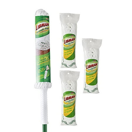 Libman Tornado Plus Refills Kit - Twist Hardwood, Vinyl, Tile, and More. Easy Wringing Technology, Super Absorbent Machine Washable. Mop and 3 Replacement Heads, Green White