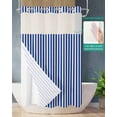 thumbnail image 2 of No Hook Shower Curtain with Snap-in Liner, Dark Blue Striped Waterproof Fabric Bathroom Curtains, Modern Beige Geometric Country Bath Curtains & Mesh Top Window Stand Up Stall 36"x72", 2 of 6