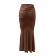 thumbnail image 6 of Dianli Maxi Skirt Pleated Long Skirt Solid Color Fold Elastic Waist High Waisted Flowing Mid Calf Length Breathable Pull On Casual Beach Travel Everyday Maxi Skirt, 6 of 7