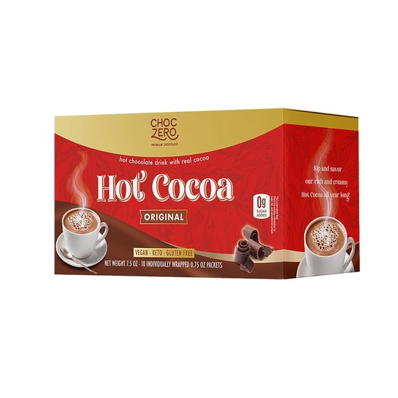 ChocZero Sugar Free Hot Chocolate Mix, Dark Chocolate, No Sugar Alcohols, Keto, Vegan, 10 Packets