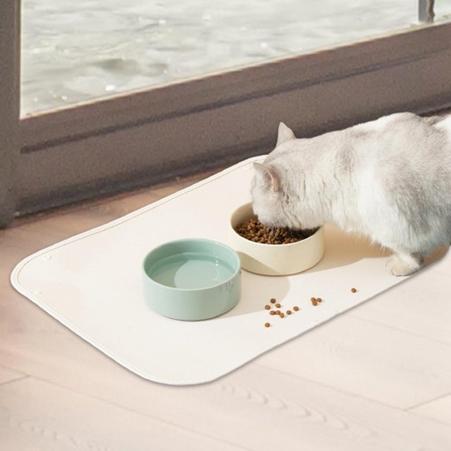 Estera de alimentación para mascotas, bandeja para platos, mantel individual sin manchas con borde , lavable, impermeable, sin toallitas sucias Pequeño