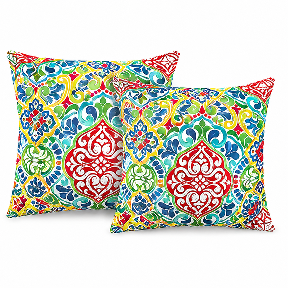 Set of 2 Plush Double-Sided Pillow Covers, 18x18 Inch Mediterranean Floral Pattern Throw Pillow Cases, Soft Decorative Cushion Covers for Couch Sofa Bed Living Room, No Insert
