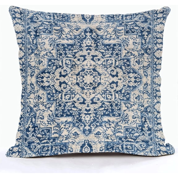 Boho Pillow Cover Ethnic Design Pattern Linen Persian Carpet Tribal Pattern Throw Pillow Case Cushion Cover Home Office Decorative Square 16x16 inch
