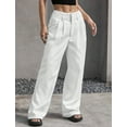 thumbnail image 2 of IWEMEK Womens White Pants Baggy Mid-rise Pants Loose Straight Leg Trousers Work Office Business Suit Size S, 2 of 5