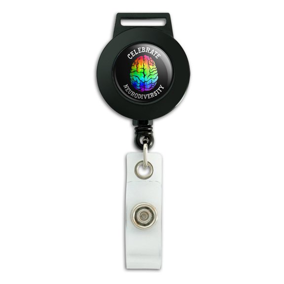 Celebrate Neurodiversity Brain Autism Rainbow Spectrum Lanyard Retractable Reel Badge ID Card Holder