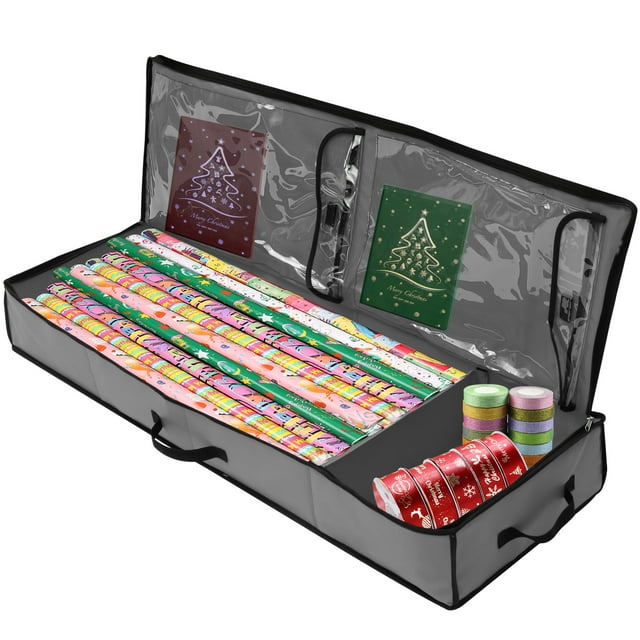 Wrapping Paper Storage Container,Under Bed Gift Wrap Organizer Bags for Wrapping Paper Rolls, Ribbon, and Bows,Durable Material 600D Oxford,104.5*36*14CM