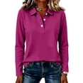 thumbnail image 2 of Hsovts Collared Preppy Women's Polo Shirt Long Sleeve Cotton Solid Shirts Tops Multiple Shades for Daily Business Street Wear Purple L, 2 of 5