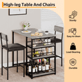 thumbnail image 4 of 3-Piece Small Bar Table and Chairs Set for 2,Small Dining Table with 2 PU Cushioned Stools,3 Storage Shelves, Space Saving Kitchen Table Set for Breakfast Nook, Apartment, Bistro, 4 of 6