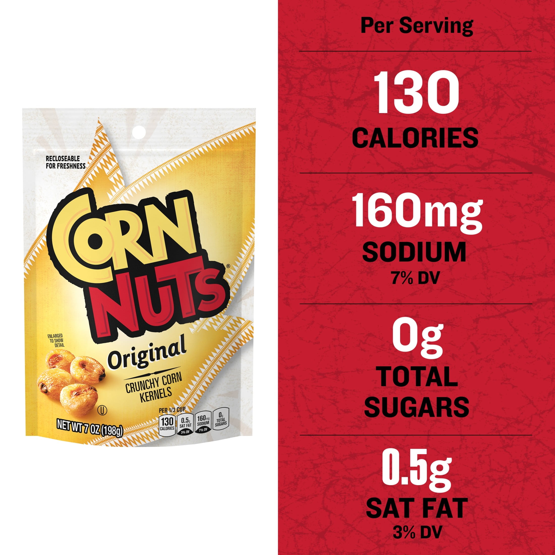 (12 pack) CORN NUTS Original Crunchy Corn Kernels Flavored Nuts Snack, Ready-to-Eat, Shelf-Stable, 7 oz Resealable Plastic Bag
