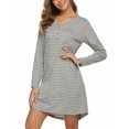 thumbnail image 3 of Ekouaer Womens Nightshirt Long Sleeve Button Down Nightgown V-Neck Sleepwear Pajama Dress, 3 of 7