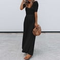 thumbnail image 1 of SMihono Pantalon en Lin Women Mode Grande Taille Décontractée Women Été Décontractée Col Rond Manches Courtes Décontractée Combinaison Solide Rétro Pantalon à Jambes Larges Women, jusqu'à 65% de Réduction!, 1 of 6
