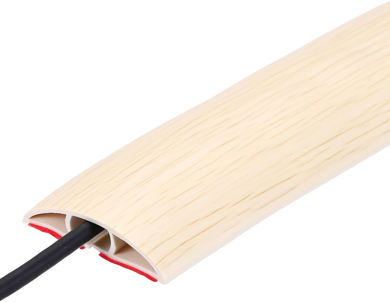 FEFEFW-Floor Cord Cover 4ft, Extension Cord Hider for Floor Cable Management Wire Covers Protector Prevent Cable Trips 0.47" W x 0.24" H, White Oak