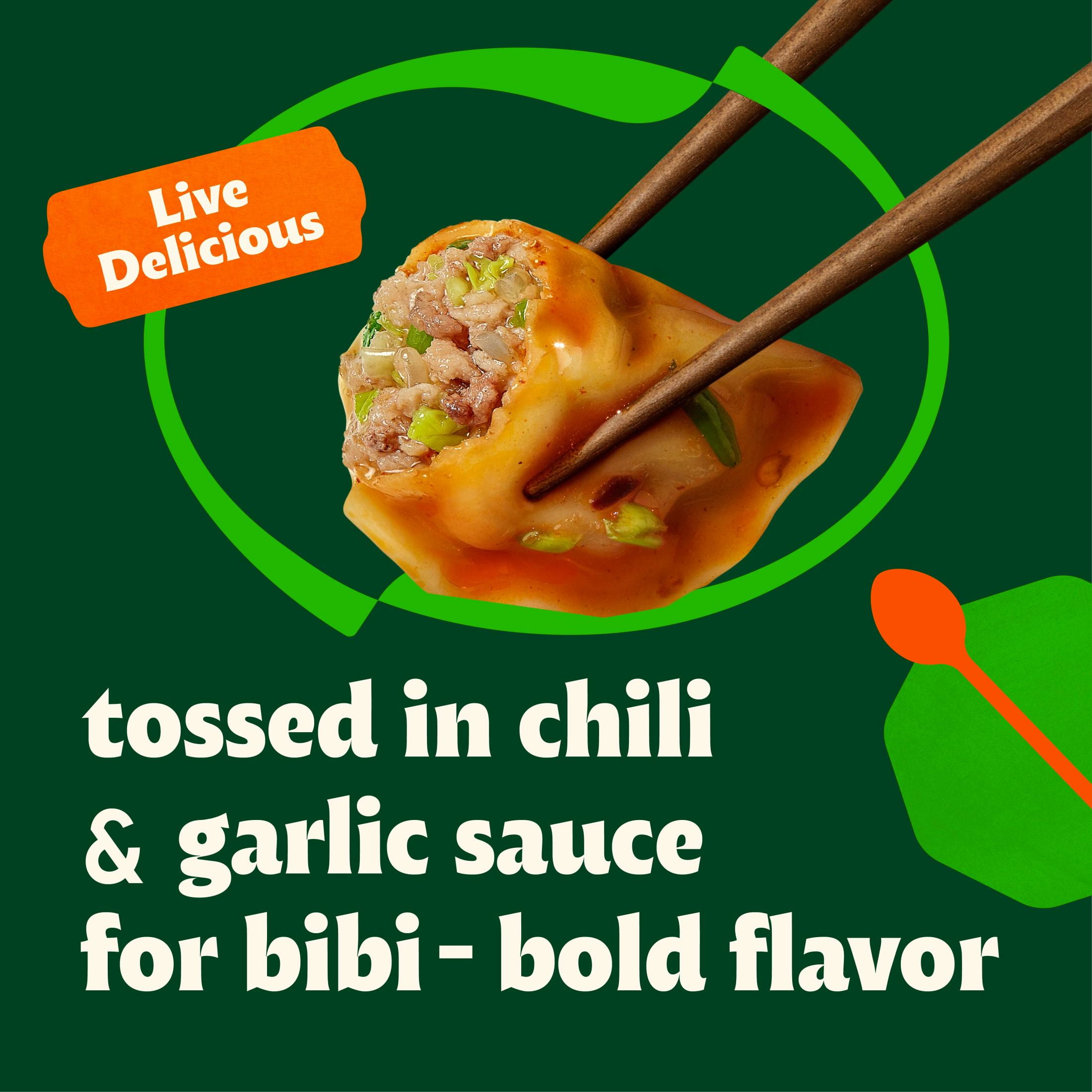 Bibigo Frozen Vegetable & Pork Spicy Sauced Dumplings, 9.01 oz