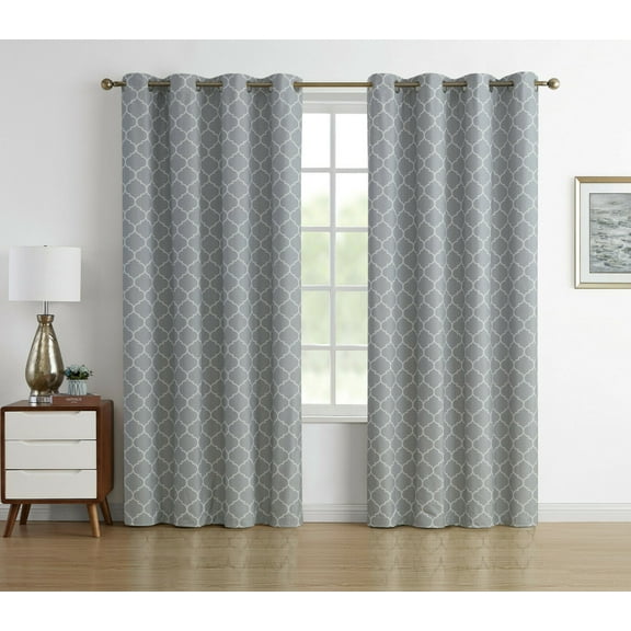 Kate Aurora Gray Trellis Thermal Insulated Curtains, 52” x 84” (2 Panels)