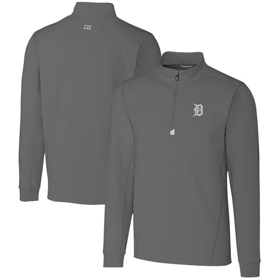 Men's Cutter & Buck Gray Detroit Tigers Big & Tall Traverse Stretch Quarter-Zip Pullover Top