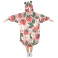 thumbnail image 2 of Dailycode Wearable Blanket Hoodie Oversized Sherpa Flannel Blankets with Pocket for 3-14 Year Old Strawberries Flowers Leaves, 2 of 7