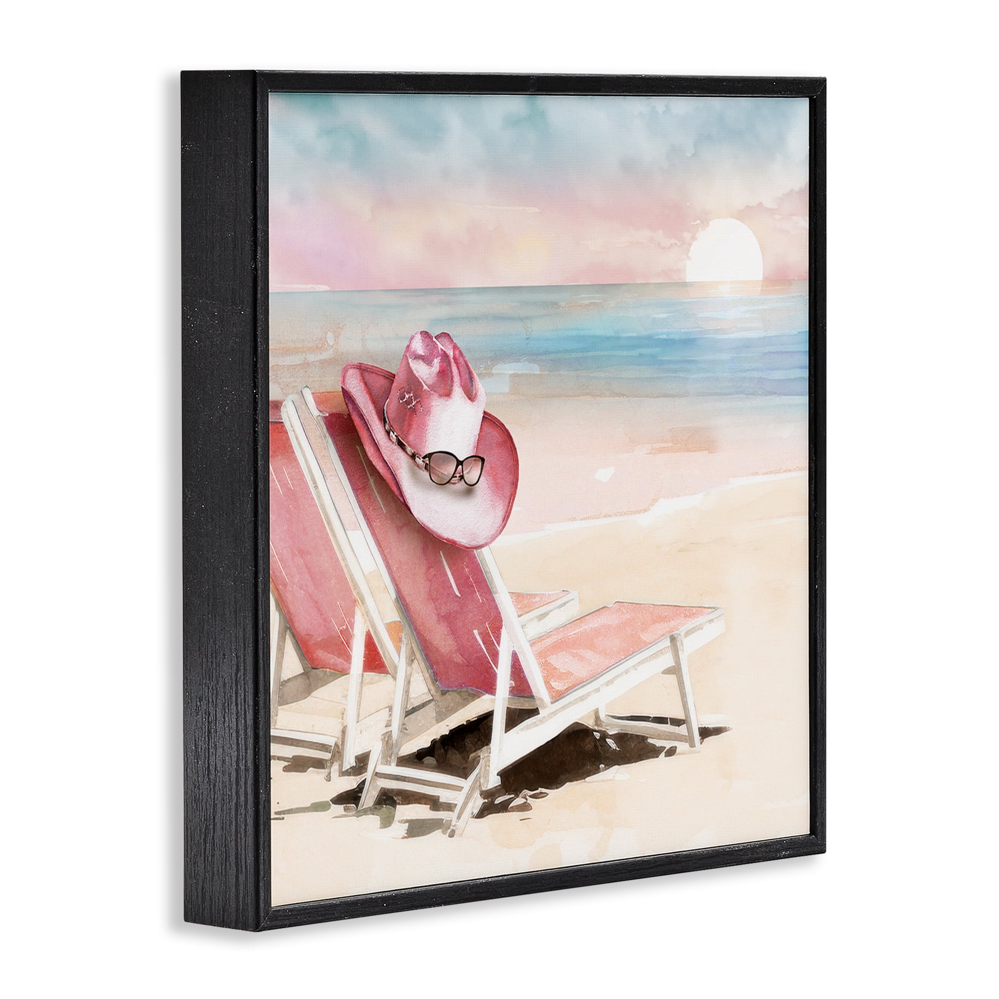 Stupell Industries Blush Pink Beach Chairs Black Framed Giclee Art, design by Paul Mathenia