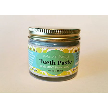 BALM Baby Teeth Paste All Natural Fluoride Free Kids Toothpaste with Xylitol GLASS Jar Made in USA (Fresh Mint) 2 fl