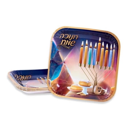 Dan As 9110 Plate Hanukkah Somaich with Candle, Colored - 10 Piece