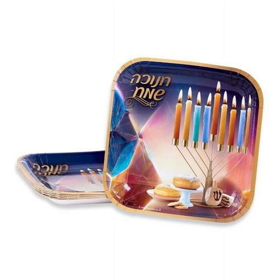 Dan As 9110 Plate Hanukkah Somaich with Candle, Colored - 10 Piece