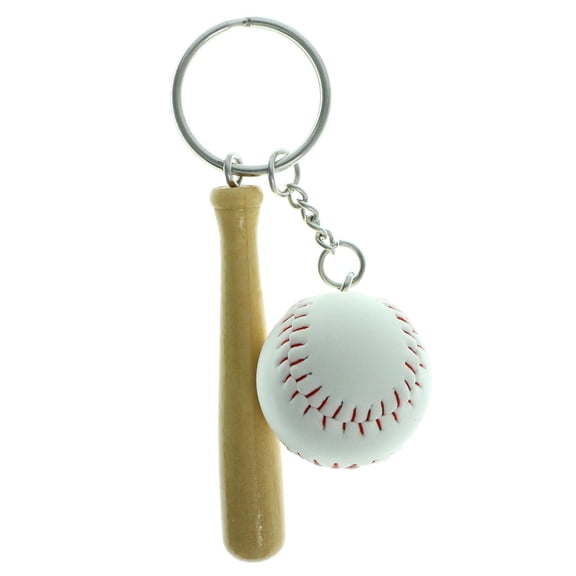 Sports Themed Silver-Tone Split-Ring-Keychain w/Baseball & Bat Charms
