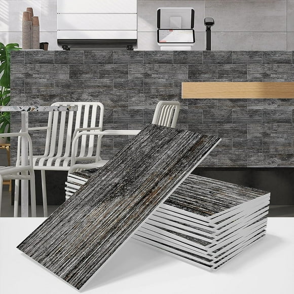 16 Pieces Decorative Tile Adhesive 10x30CM, Vintage Tile Stickers Wood Grain Tile Sticker PVC Flooring for Bathroom and Kitchen