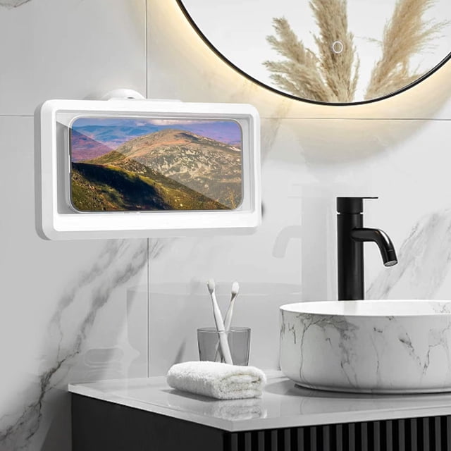 Mobile Phone Holder, Wall Mount Bracket, Rotatable Design, Modern Styling, For Bathroom Use, Secure Grip, Adjustable Position, Kitchen-Office Mount, Durable Plastic, Travel Friendly, Easy Akmoler
